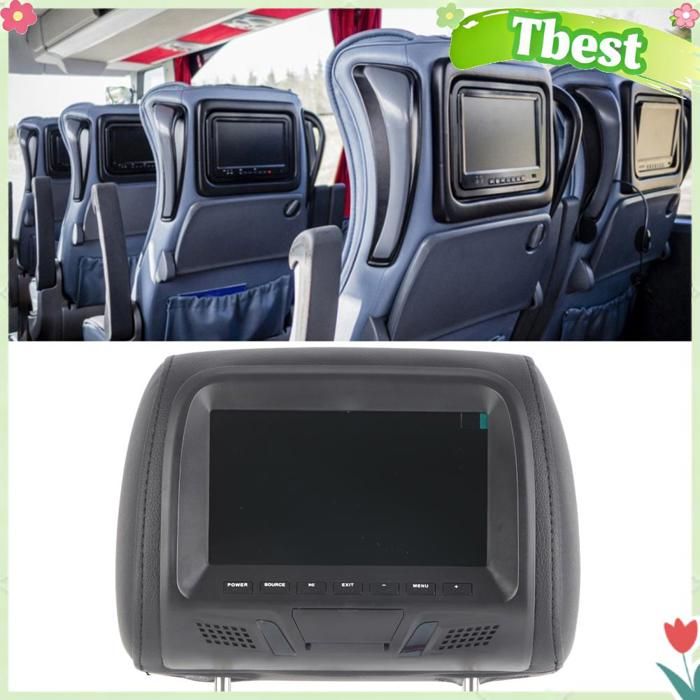 Tbest Moniteur de voiture Moniteur universel pour appui-tête de voiture 7 pouces lecteur multimédia vidéo moto appui-tete Noire