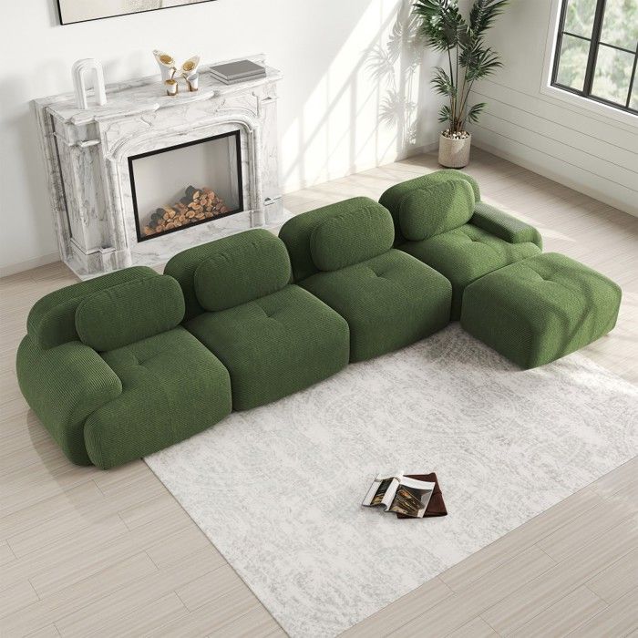 Canapé Angle 4 Places Vert - Rembourrage 32D Élastique - Antidérapant Méridienne - Accoudoirs XL Sans Assemblage - Salon Confort Canapé Angle 4 Places Vert - Rembourrage 32D Élastique - Antidérapant Méridienne - Accoudoirs XL Sans Assemblage - Salon Confort