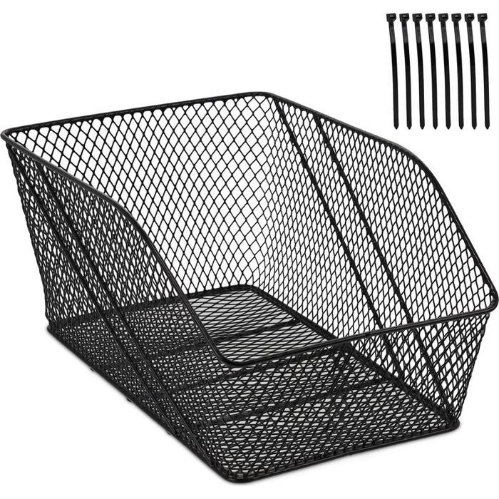 Panier à vélo arrière pour porte-bagages – Acier noir – Mailles serrées – Dimensions HxLxP 22x30x46 cm – Charge max 15 kg