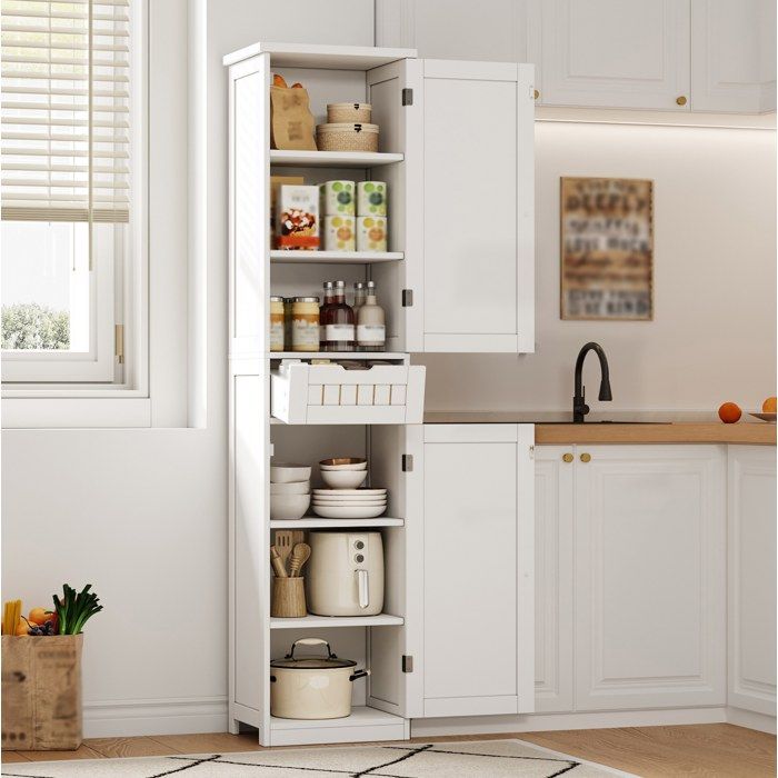 WOVREO Armoire de cuisine 170 x 40 x 30 cm blanc MDF 2 portes 1 tiroir avec 4 étagères réglables