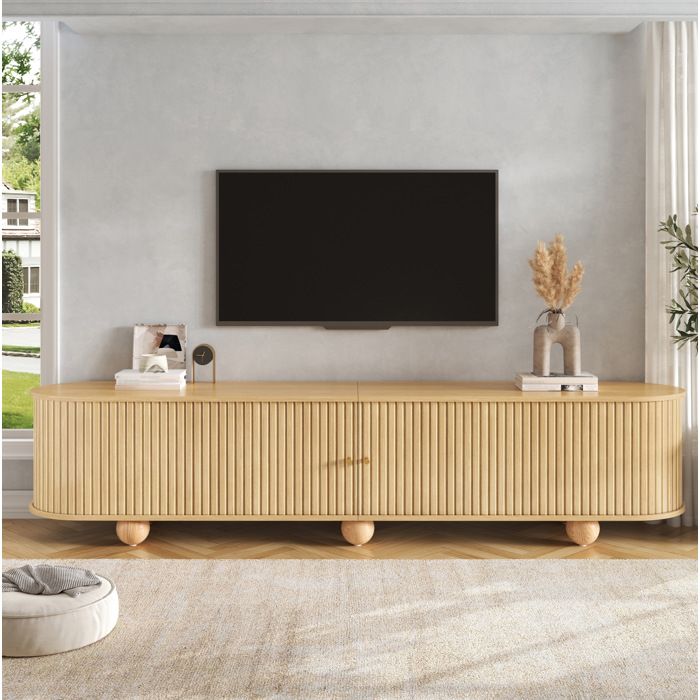 MEUBLIV Meuble TV 180 cm portes coulissantes MDF aspect bois naturel style rétro