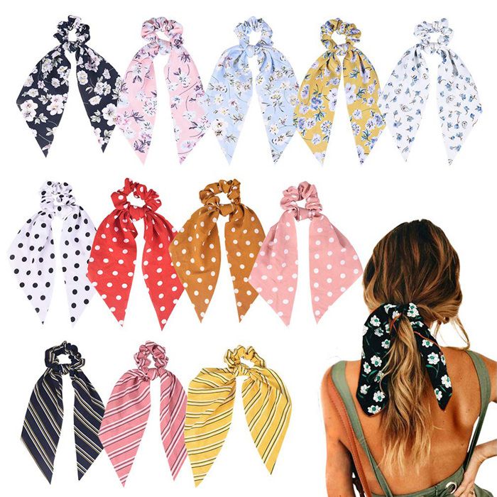 Lot de 12 Chouchou Foulard Motif floral Mousseline Accessoire cheveux Femme Fille .
