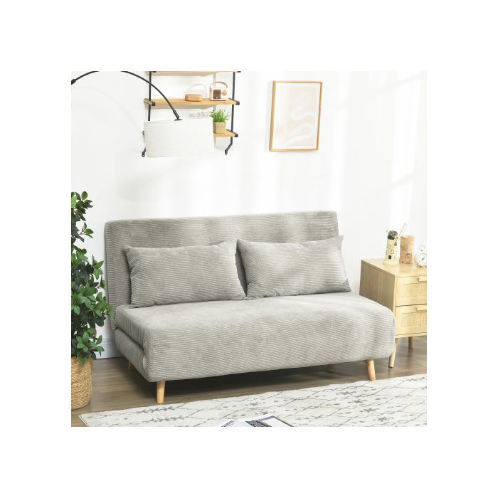 Canapé 2 places - SOGEU - Canapé Droit - Velours gris - Convertible (couchage 191 cm) - Dossier réglable 3 positions