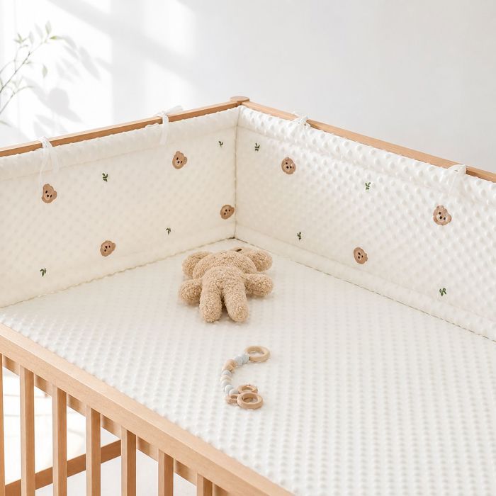 Tour de lit bébé – Protection anti-choc 3D doux respirant – Pour berceau et lit– 150x28cm - Motif ours en forêt