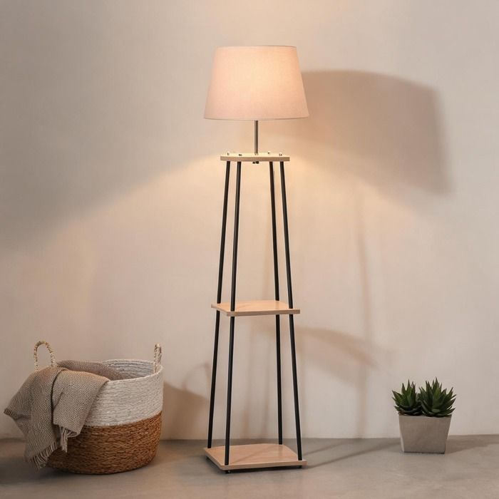 Floor and Table Lamps with Beige Bois and 15.8 in lin beige Lampadaire sur pied 160 cm 3 étagères bois