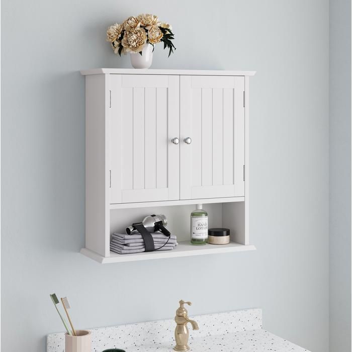 VUENOR Armoire murale de salle de bain blanche 54 6 x 19 8 x 59 9 cm - 2 portes