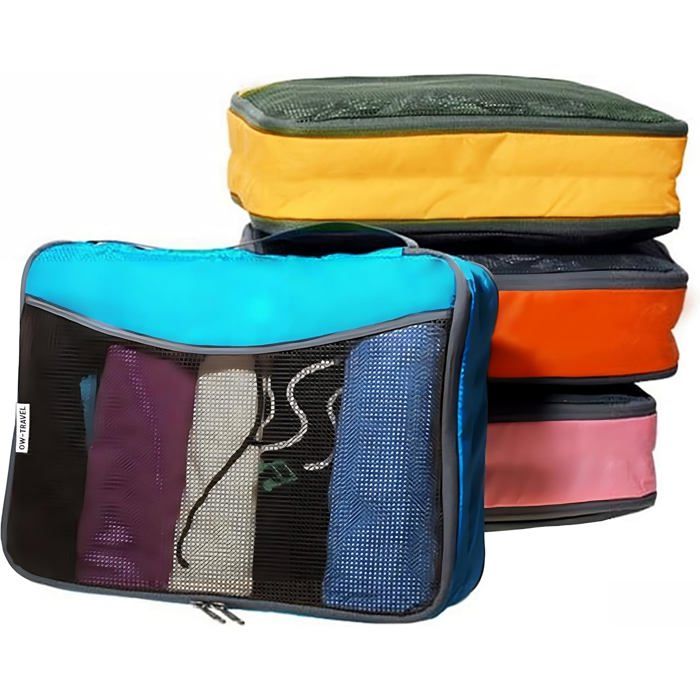 Organisateur valise 4 pièces cubes rangement voyage multicolores pochettes bagage pratiques