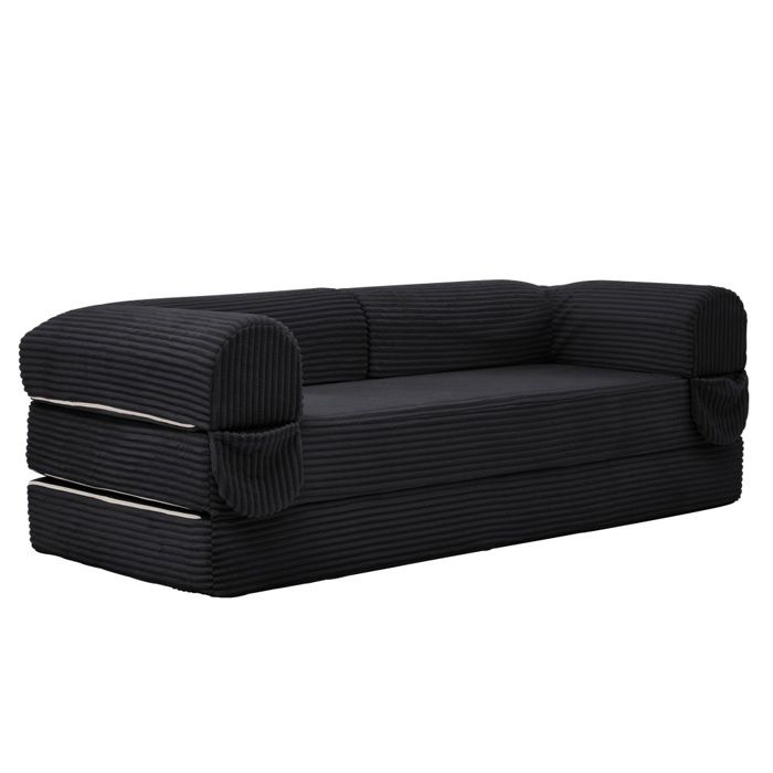 Canapé-lit 2 Places Noir 190x78x65cm Velours Côtelé Convertible Au Sol Futon Gain De Place Salon appartement Et Chambre Damis Canapé-lit 2 Places Noir 190x78x65cm Velours Côtelé Convertible Au Sol Futon Gain De Place Salon appartement Et Chambre Damis