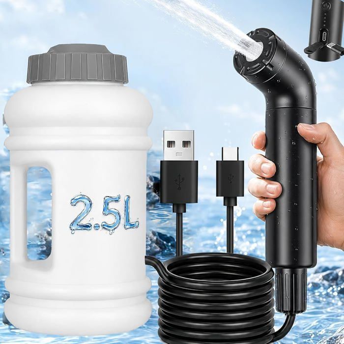 BORDRISE Bidet Électrique Portable 25 L 3 Débits USB-C Indicateur de Batterie Étanche IPX6 Voyage Camping et Post-Partum