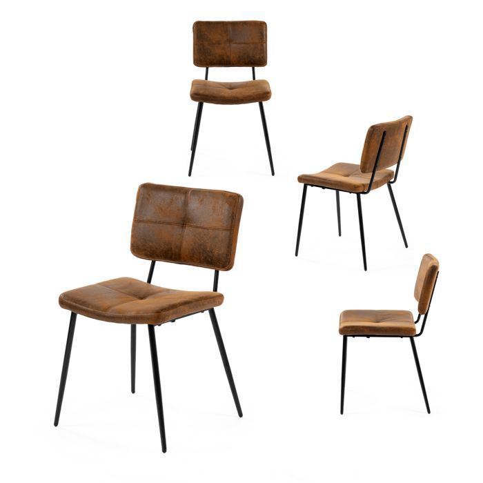 MEUBLES COSY Chaises de repas vintage en tissu suédé marron dossier confortable et pieds en métal pour la cuisine 4 PCS MEUBLES COSY Chaises de repas vintage en tissu suédé marron dossier confortable et pieds en métal pour la cuisine 4 PCS