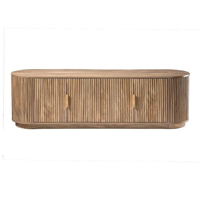 CALICOSY - Meuble TV 4 portes effet chêne façades lames arrondies L160 cm - ACHILLE - Bois clair CALICOSY - Meuble TV 4 portes effet chêne façades lames arrondies L160 cm - ACHILLE - Bois clair