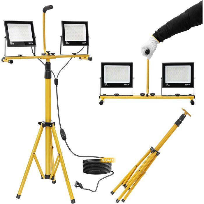 2×100W Projecteur Led Sur Trépieds 15 000Lm Lampe De Chantier Travail Avec Support Réglable Hauteur 160Cm Lumière De Chantie[CA1]