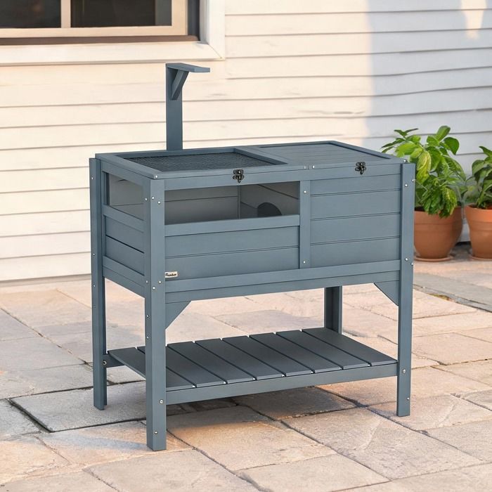 Enclos pour tortues sur pieds avec abri étagère et support de lampe bois de sapin 84 x 51 x 103 cm