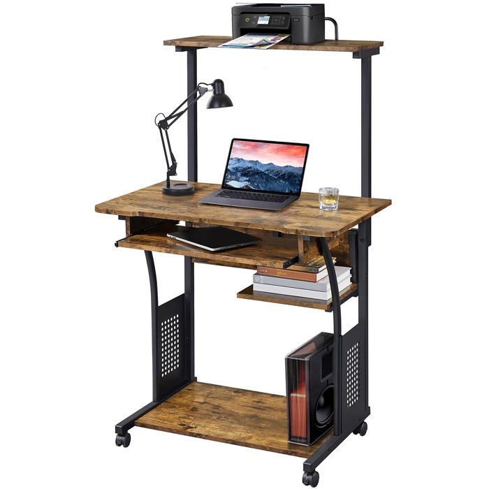 Bureau Infmatique 80x50x132 cm avec roulettes - Brun Rustique Brun Rustique Brun Rustique BUREAU