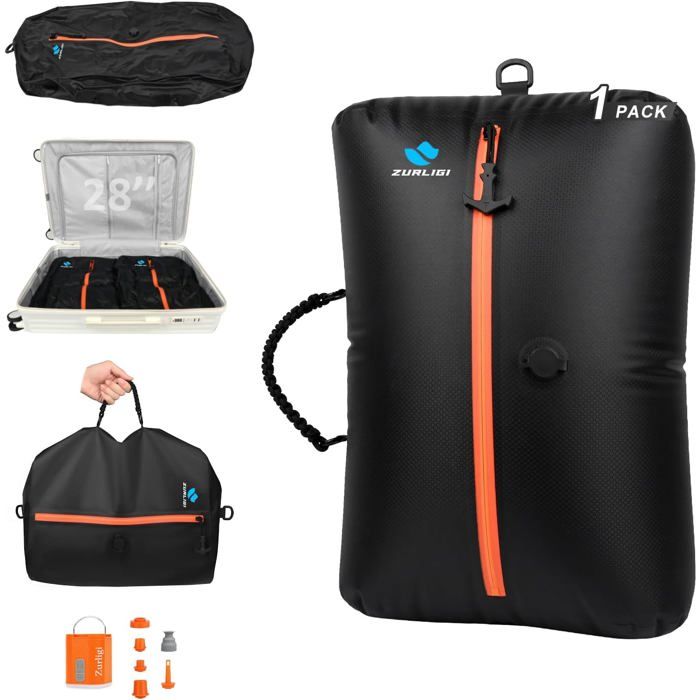 Sacs Sous Vide avec Pompe Étanches et Résistants (Noir Charbon) Avec poignée nylon durable et zip hermétique sans couture bagage