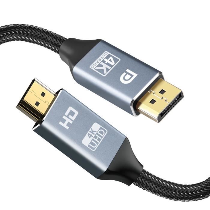 Câble DisplayPort Vers HDMI 4K, Câble DP Vers HDMI 2M UHD HDR, Display