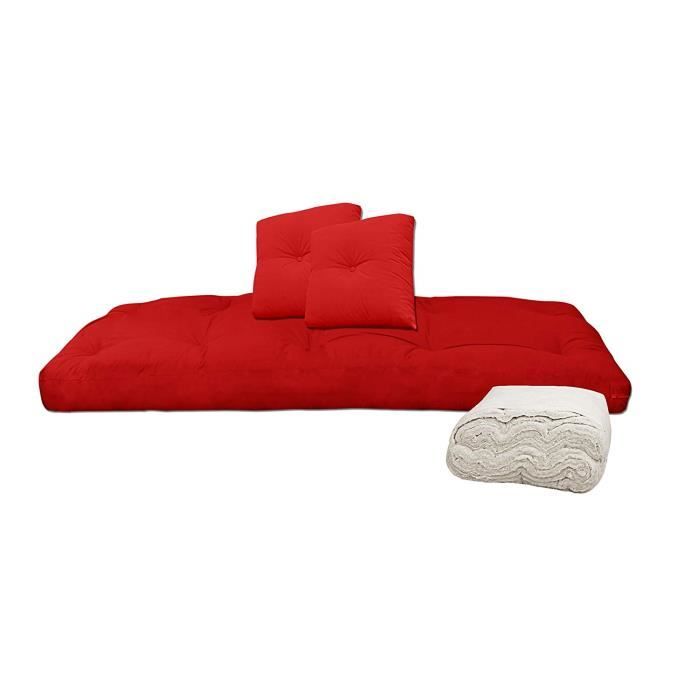 futon en coton, couleur rouge , 80x200x13 cm