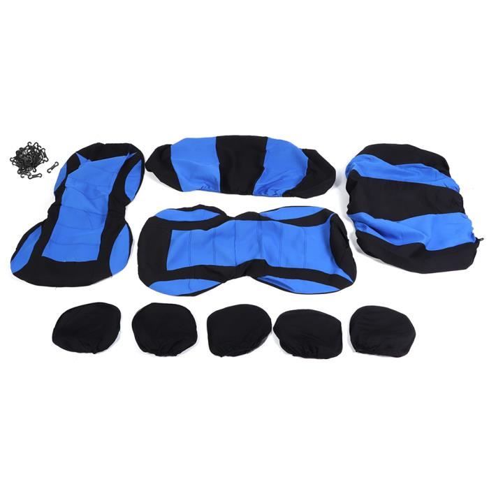 JIN 9 pièces - ensemble accessoire intérieur protecteur de housse de siège pour voiture 5 places (bleu + noir)