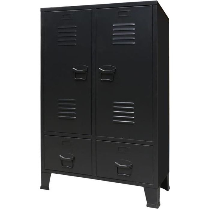 WON Garde-robe Métal de Style Industriel 67x35x107 cm Noir Armoire Bureau