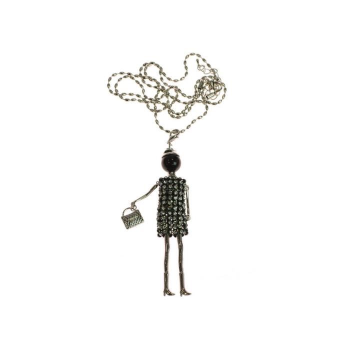 Collier Sautoir Vintage Avec Pendentif - Chaîne Métal Argenté - Occasion (Réf. #A9)