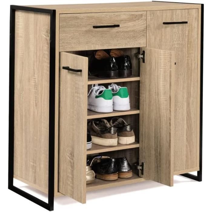 Meuble à chaussures LUIS 1 tiroir 3 portes design industriel [464] Cdiscount Maison