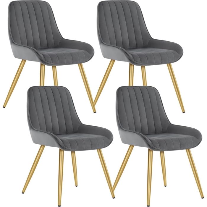 Chaises de Salle à Manger Lot de 4 avec DossierChaise de Cuisine Chaise de Salon en Velours + MétalGris foncé
