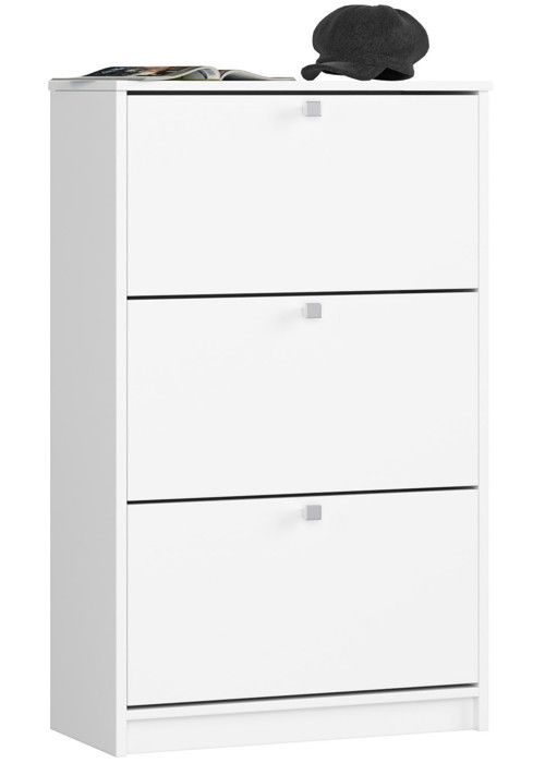 Meuble à chaussures AKORD Blanc 60 cm 3 portes façade Blanche 3 étagères 60x28 5x113 cm