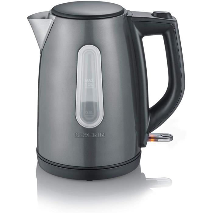 SEVERIN Bouilloire Compacte, 1L, 2 200W, Niveau D'eau Visible, Filtre Anticalcaire Amovible, Socle 360°, Noir Mat/Inox, WK 9553 SEVERIN Bouilloire Compacte, 1L, 2 200W, Niveau D'eau Visible, Filtre Anticalcaire Amovible, Socle 360°, Noir Mat/Inox, WK 9553