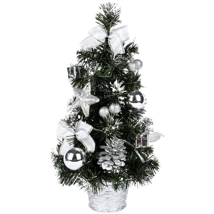 Sapin De Noël Artificiel Mini 40cm Avec Décorations Et Guirlande LED - Décoration De Table, Appartement - Prêt à Utiliser - 13