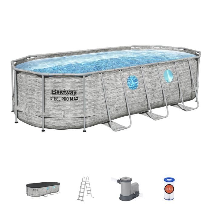 Kit Piscine hors sol tubulaire BESTWAY Steel Pro Max™ 549 x 274 x 122 cm Ovale Filtre à cartouche bâche échelle - vue 2