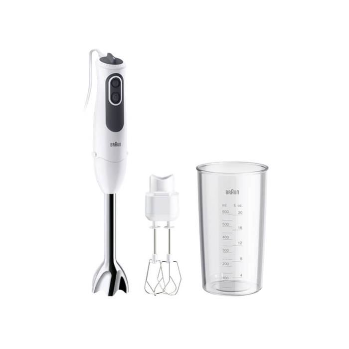 Braun 4193-MQ3105B HB BRAUN WH Mixeur plongeant 750 W avec verre doseur, avec blender, fonction turbo blanc-gris