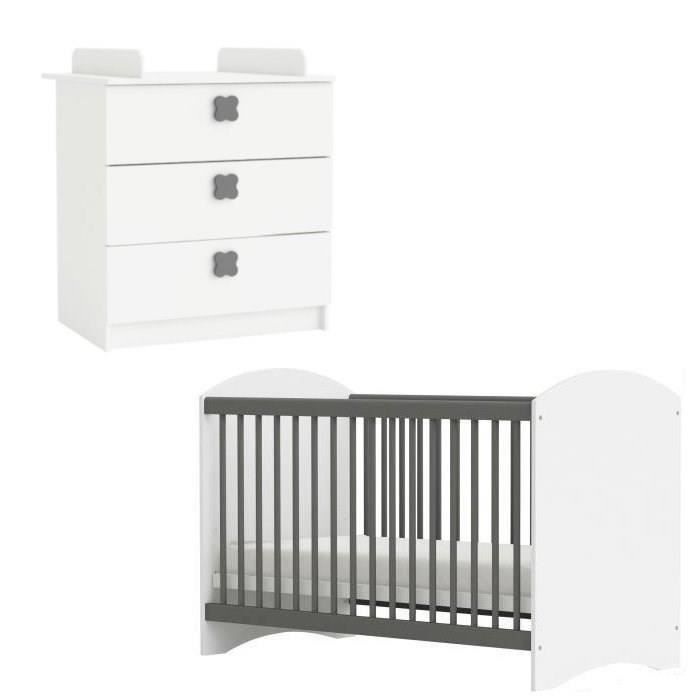 Clover Commode A Langer Et Lit Bebe 60x120 Cm Blanc Perle