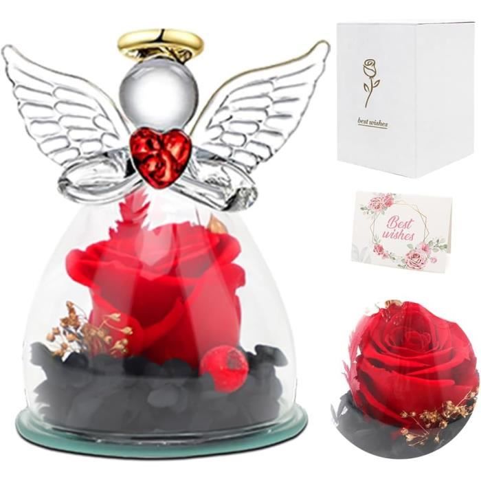 Rose éternelle Avec Ange - Cadeau Anniversaire Femme - Violet - Fleur Préservée 3-5 Ans
