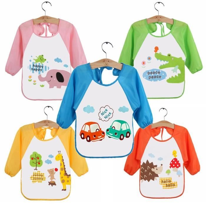 Set De 3 Bavoirs à Manches Longues Pour Bébé 0-3 Ans | Imperméable, Poche Récupératrice, Motifs Doux Pastel - 9