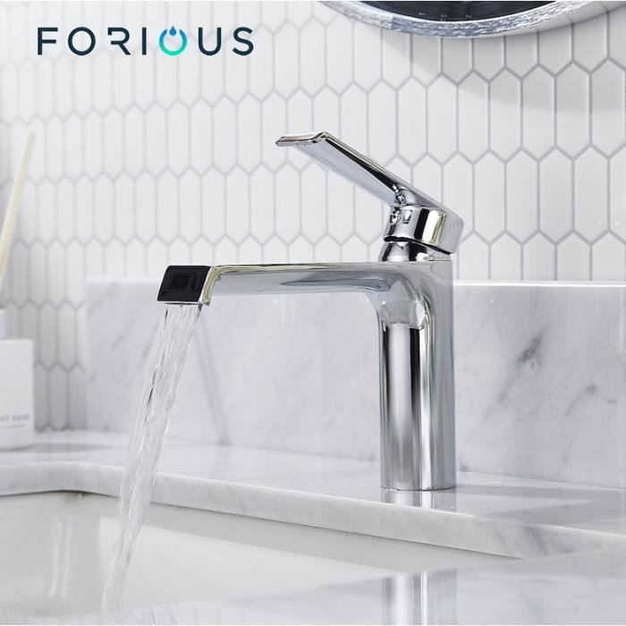 Forious Robinet Salle de Bain Cascade Robinet Lavabo avec Hauteur de Bec 106mm à Levier Unique en Laiton Économie deau Chromé