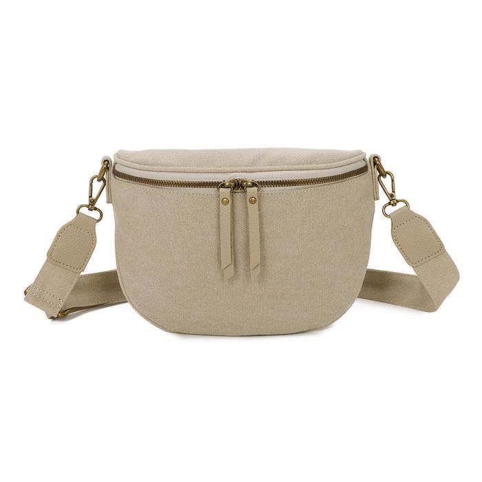 Sac Banane Bandoulière En Toile Canvas Femme - Gallantry - Taupe - Synthétique - L 25 cm x H 17 cm x l 10 cm Sac Banane Bandoulière En Toile Canvas Femme - Gallantry - Taupe - Synthétique - L 25 cm x H 17 cm x l 10 cm