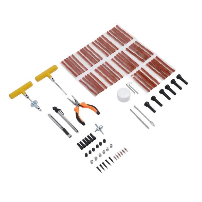 Kit Réparation Pneu Voiture 58 Pièces - 30 Bandes + Outils Complets - Réparation Crevaison Robuste