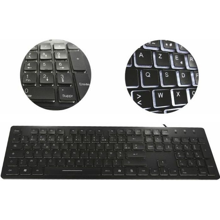 Clavier USB – GENERALKEYS – Rétroéclairé LED blanc – Silencieux – Confortable – AZERTY