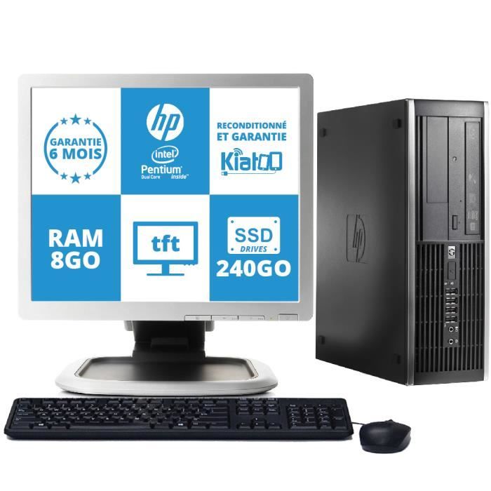 ordinateur de bureau hp elite 6000 celeron dual core 8 go ram 240 go ssd disque dur pc reconditionné avec ecran 17 pouces w7 - Hewlett packard