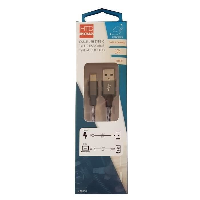 M500 Câble de charge et data avec adaptateur USB type C 2,4 A - Connecteurs alu, câble tressé renfor
