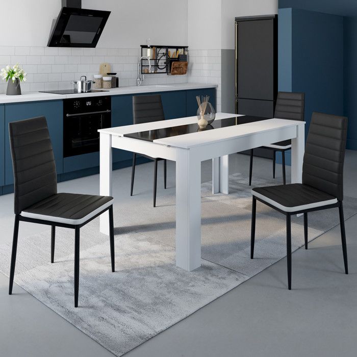 IDMARKET Lot de 4 chaises de salle à manger ROMANE assise matelassée noir