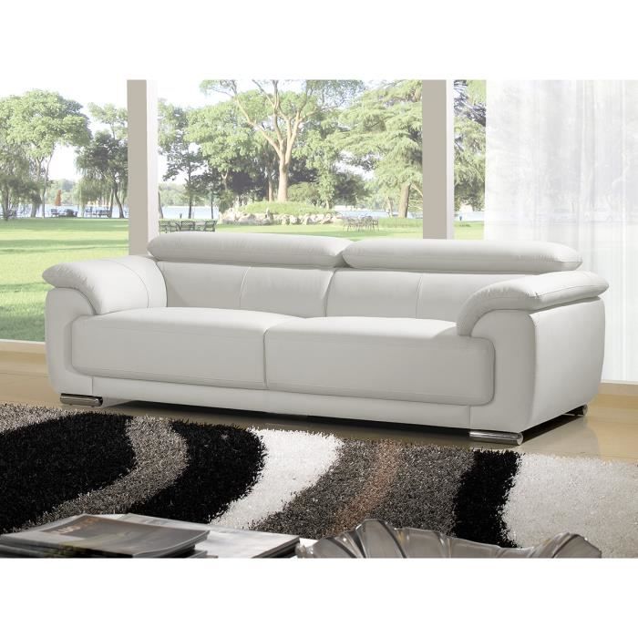 Canape 3 Places En Cuir Blanc Marjorie Achat Vente Canape