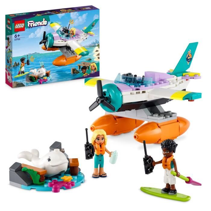 LEGO® Friends 41752 L’Hydravion de Secours en Mer, Jouet Avion avec Figurine Baleine et Mini-Poupées