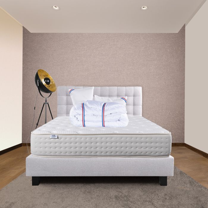 Ensemble matelas Purlux 26 cm mémoire de forme ferme réversible+sommier gris ep20cm + 2 oreillers+couette+TDL Ensemble matelas Purlux 26 cm mémoire de forme ferme réversible+sommier gris ep20cm + 2 oreillers+couette+TDL