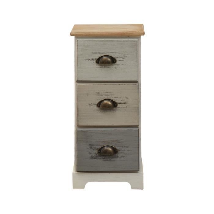 mobili rebecca table de chevet 3 tiroirs bois blanc beige gris 62x29x25