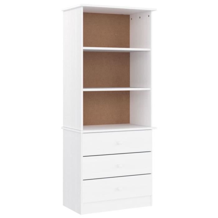 Bibliothèque et tiroirs ALTA blanc 60x35x142 cm bois massif pin Mothinessto YY07918