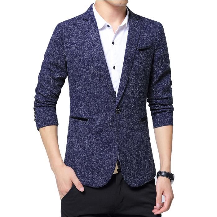 SK Studio Blazer Homme Lin Mélange Coton - Revers Cranté Légère Printemps Automne - Style Décontracté Élégant
