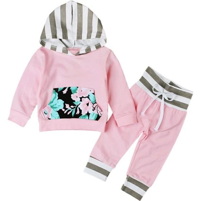 Bebe Fille 2 Pcs Ensemble De Vetement Rose Fleur Nouveau Ne Sweat A Capuche Pantalon Rose Cdiscount Pret A Porter
