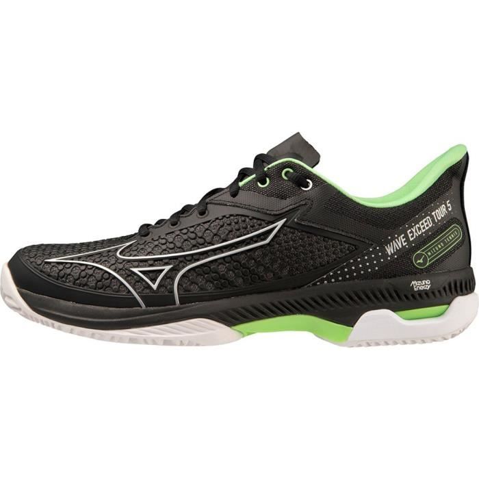 Chaussures de Tennis - Mizuno - Exceed Tour 5 - Noir / Argent / Techno Green - Terrain Synthétique - Homme Chaussures de Tennis - Mizuno - Exceed Tour 5 - Noir / Argent / Techno Green - Terrain Synthétique - Homme