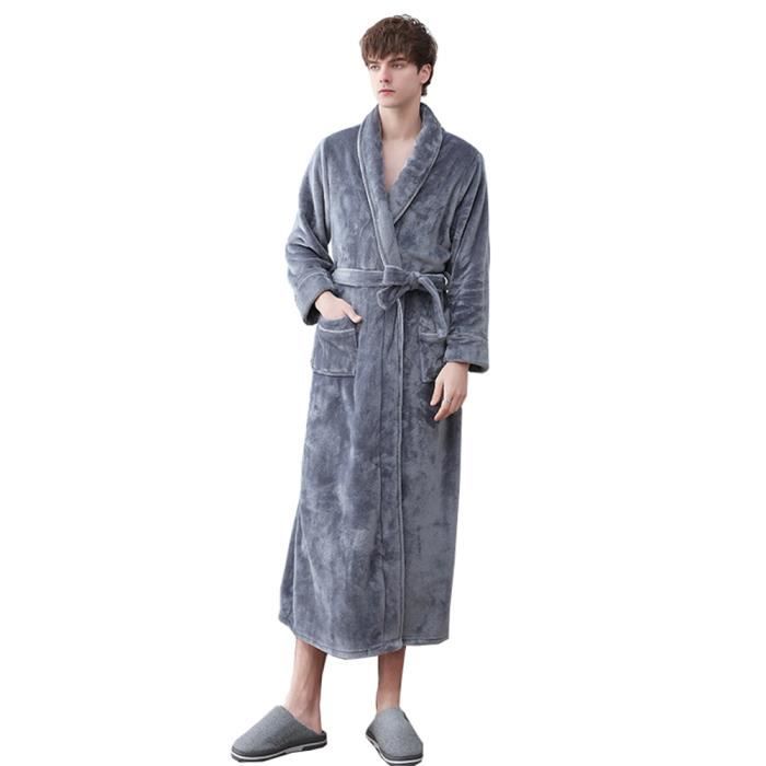North Bund Peignoir Homme Flanelle Long Avec Capuche - Robe De Chambre Luxe Super Doux Chaud Pour Hiver, Sauna, Voyage
